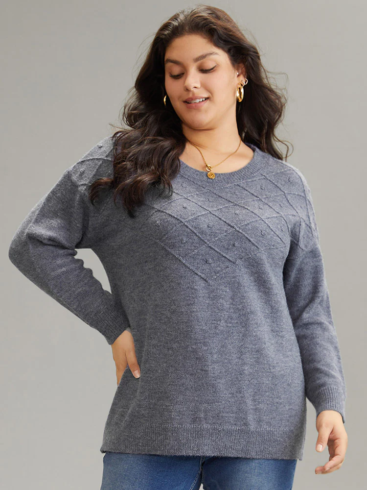 Supersoft Essentials Textured Crew Neck Drop Shoulder Pullover - Image 3