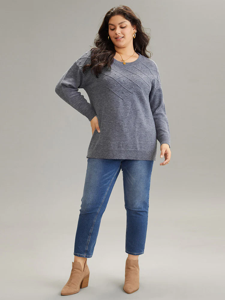 Supersoft Essentials Textured Crew Neck Drop Shoulder Pullover - Image 5