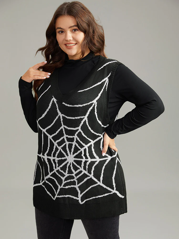 Halloween Supersoft Essentials Spider Web V Neck Sweater Vest - Image 3