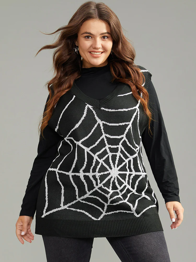 Halloween Supersoft Essentials Spider Web V Neck Sweater Vest - Image 4