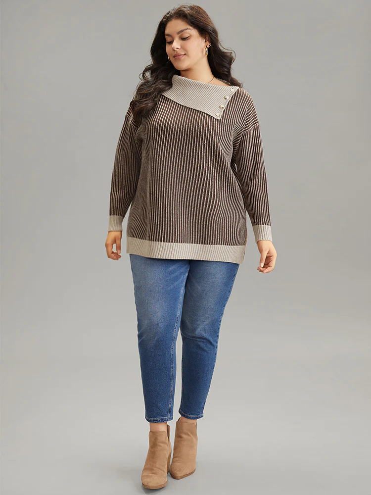 Supersoft Essentials Striped Button Detail Pullover - Image 3