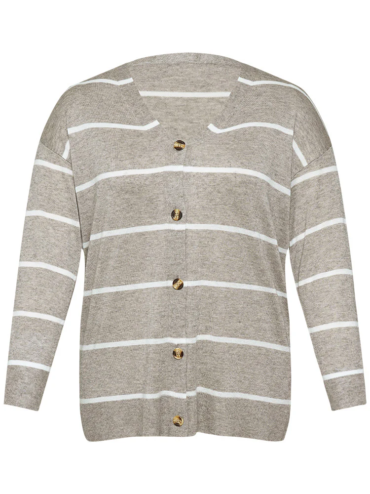 Supersoft Essentials Striped Button Through Elastic Cuffs Cardigan - Image 10