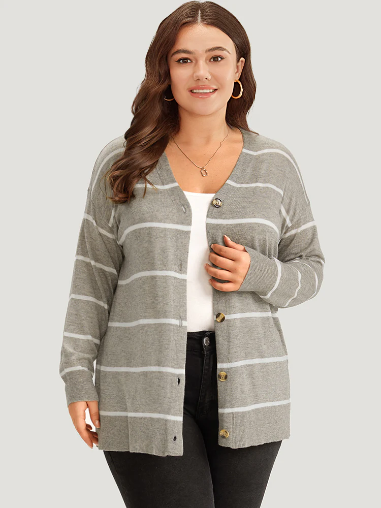 Supersoft Essentials Striped Button Through Elastic Cuffs Cardigan - Image 3