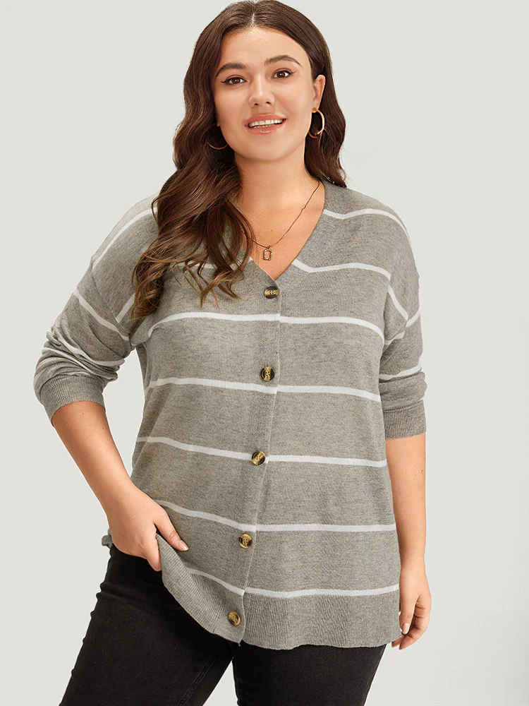 Supersoft Essentials Striped Button Through Elastic Cuffs Cardigan - Image 4