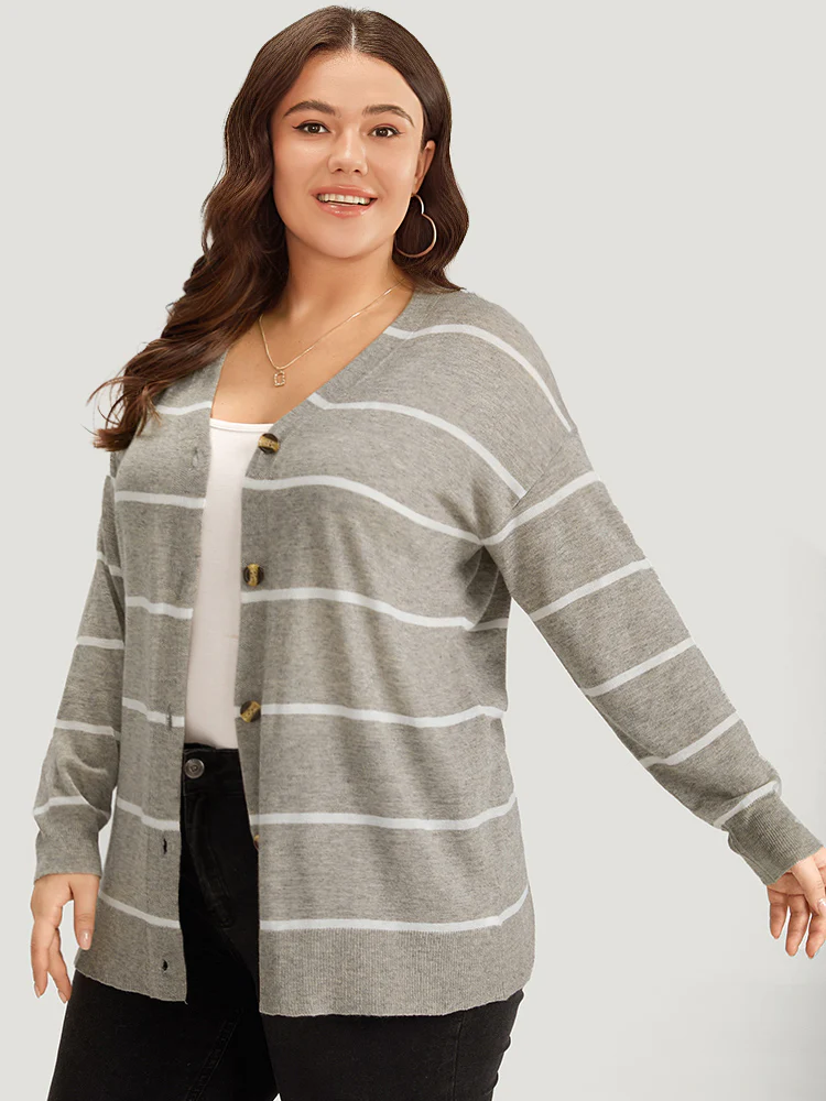 Supersoft Essentials Striped Button Through Elastic Cuffs Cardigan - Image 5