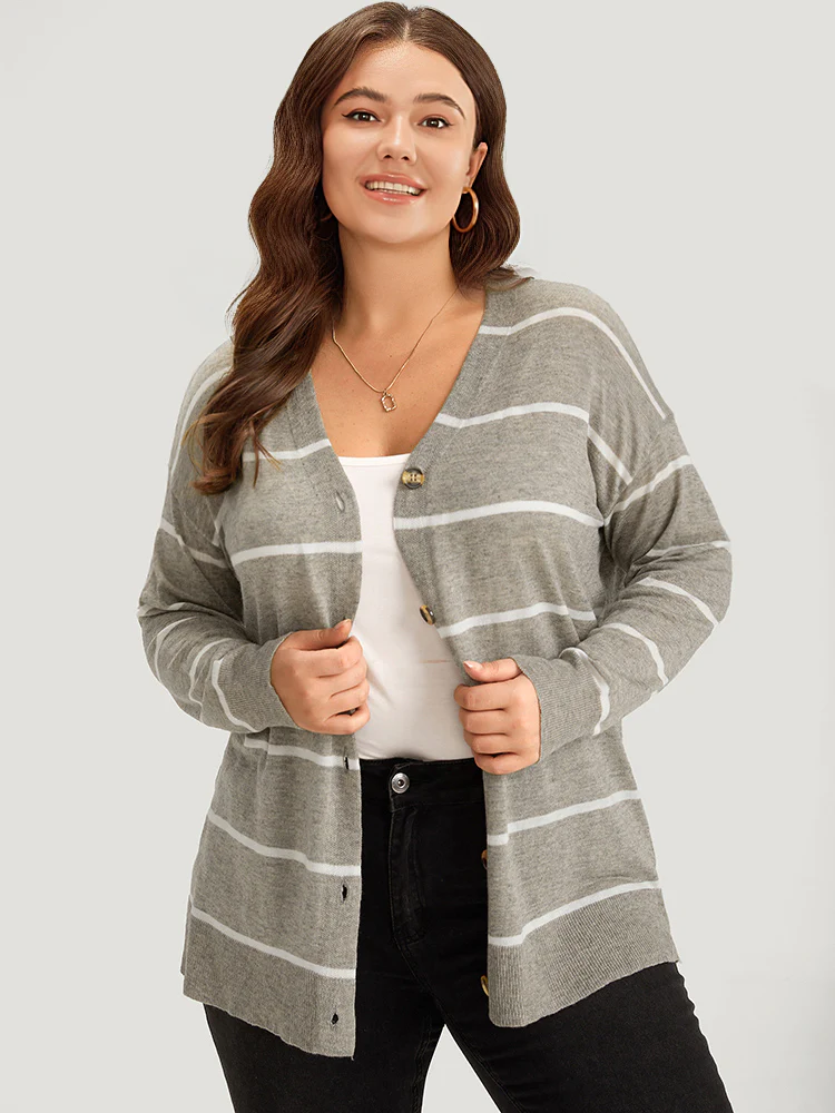 Supersoft Essentials Striped Button Through Elastic Cuffs Cardigan - Image 6