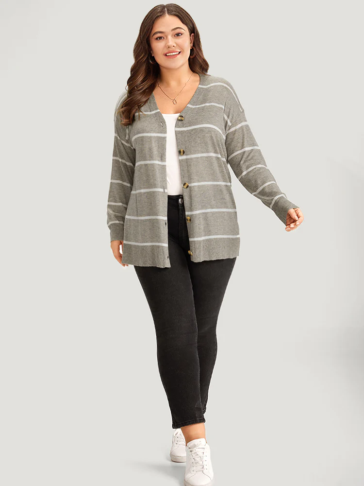 Supersoft Essentials Striped Button Through Elastic Cuffs Cardigan - Image 7