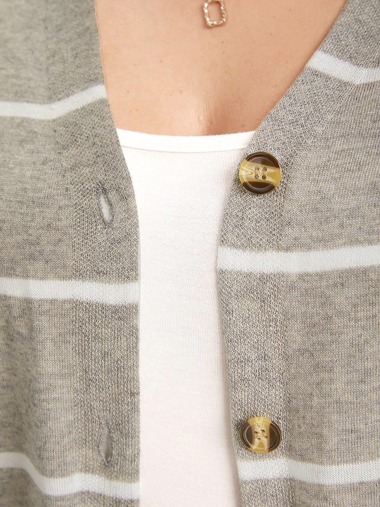 Supersoft Essentials Striped Button Through Elastic Cuffs Cardigan - Image 8