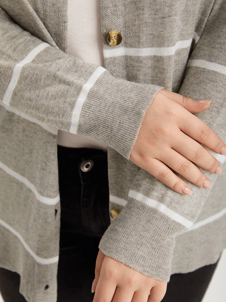 Supersoft Essentials Striped Button Through Elastic Cuffs Cardigan - Image 9
