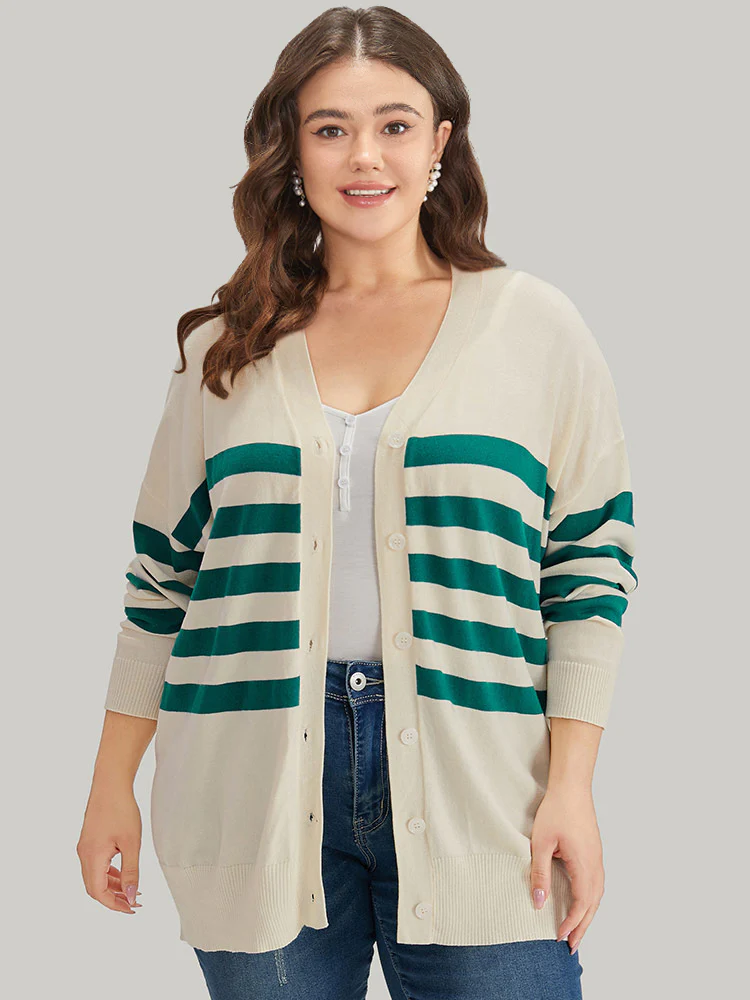 Supersoft Essentials Striped Contrast Button Up Cardigan - Image 3
