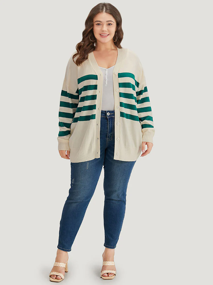 Supersoft Essentials Striped Contrast Button Up Cardigan - Image 5