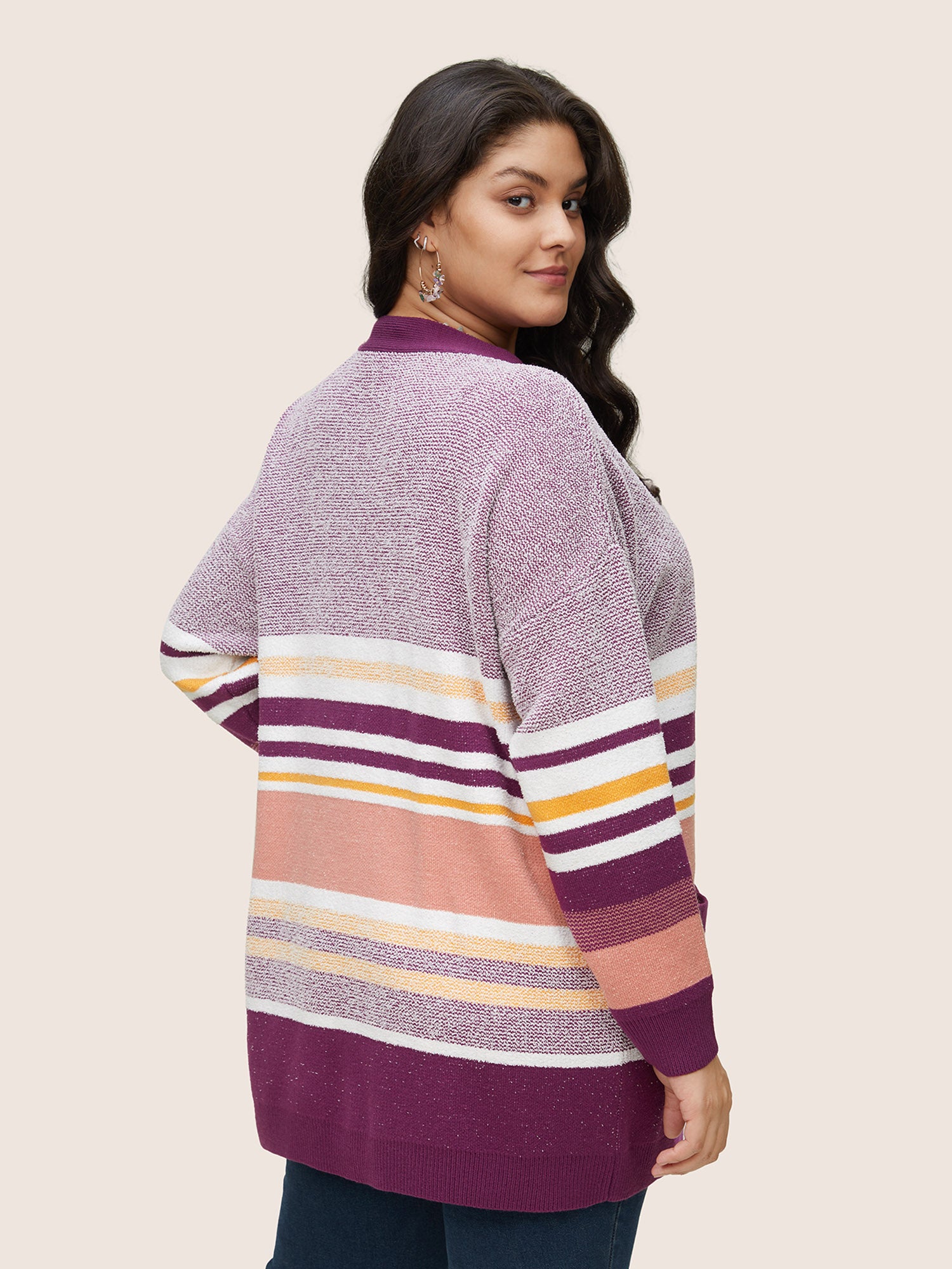 Supersoft Essentials Striped Contrast Open Front Cardigan - Image 2