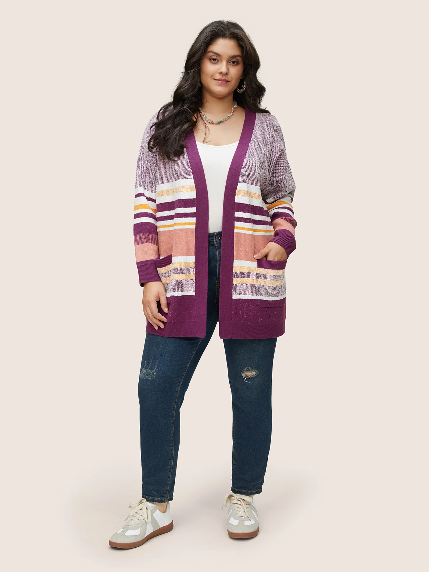 Supersoft Essentials Striped Contrast Open Front Cardigan - Image 3