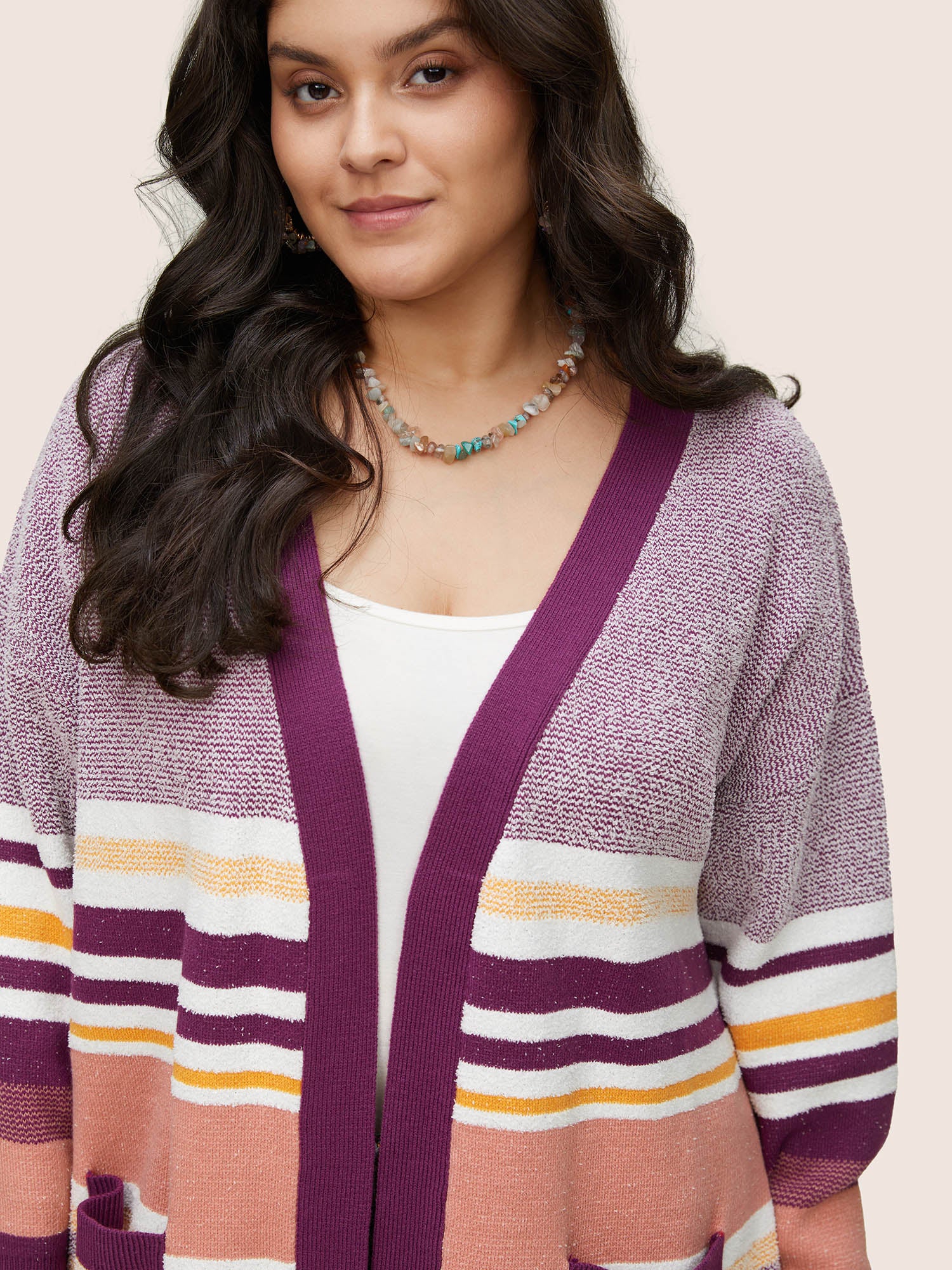 Supersoft Essentials Striped Contrast Open Front Cardigan - Image 4