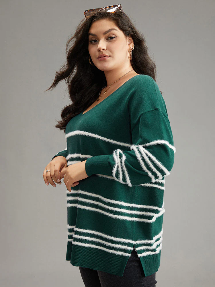 Supersoft Essentials Striped Contrast Split Hem Pullover - Image 4