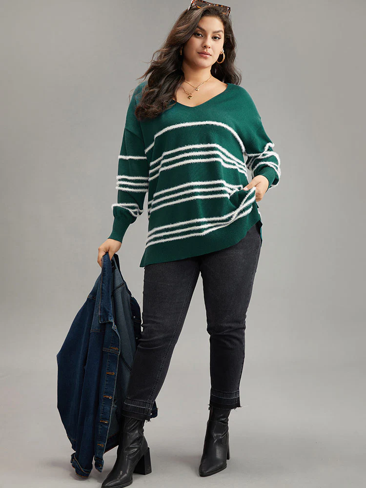 Supersoft Essentials Striped Contrast Split Hem Pullover - Image 5