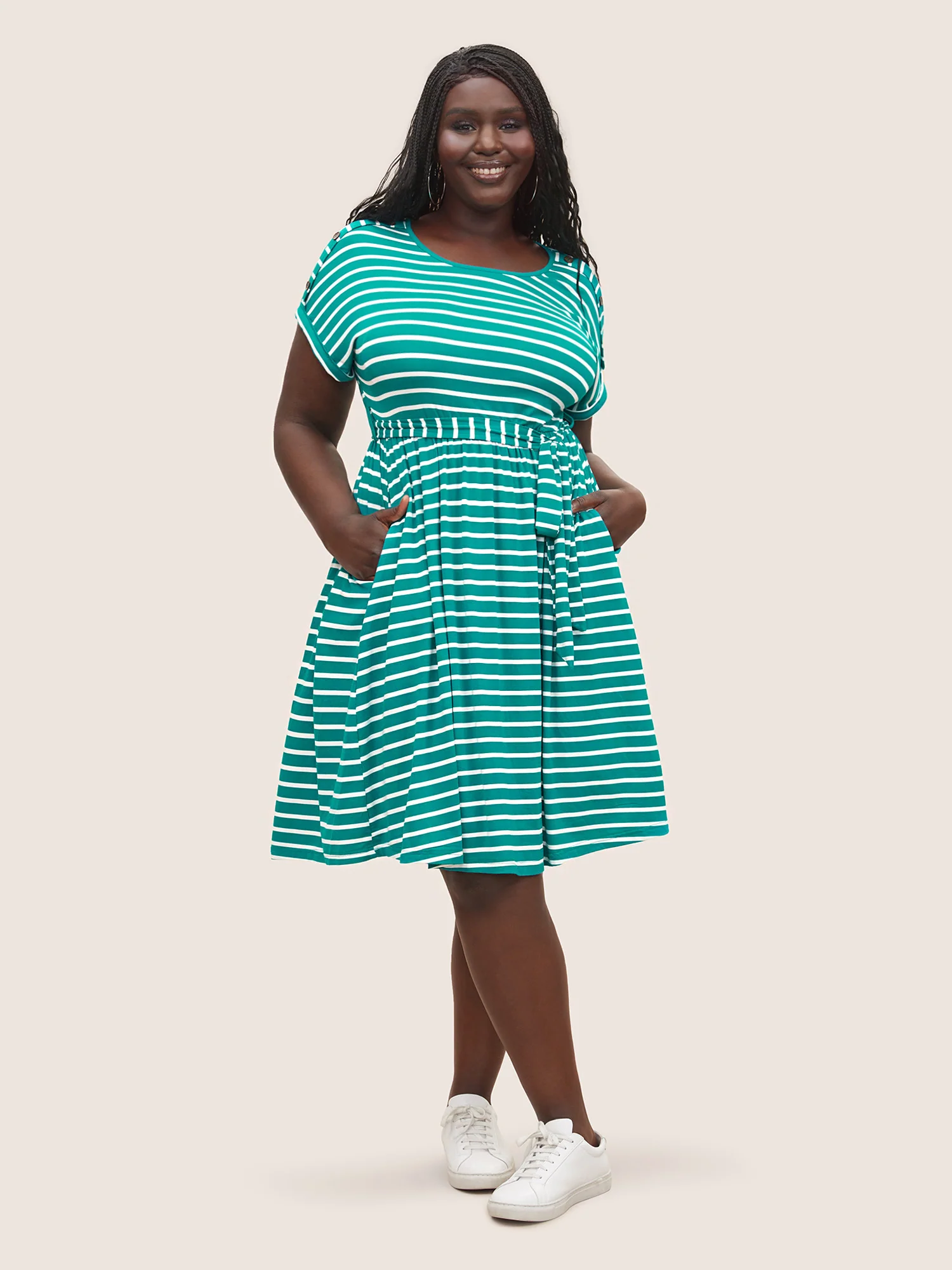 Supersoft Essentials Striped Dolman Sleeve Belted Dress - Image 2