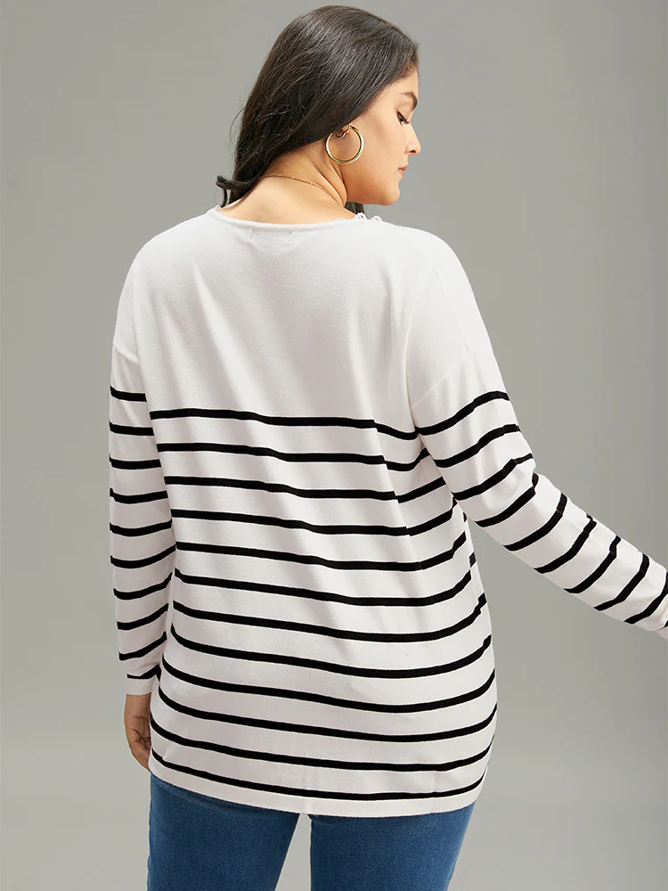 Supersoft Essentials Striped Letter Embroidered Lace Panel Pullover - Image 2