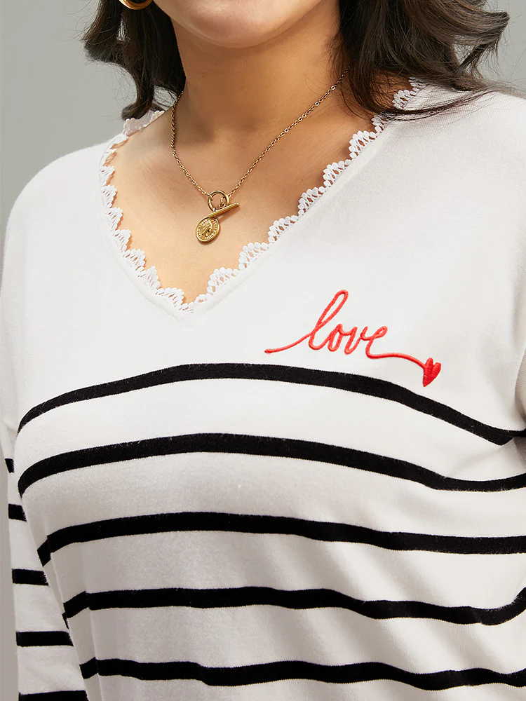 Supersoft Essentials Striped Letter Embroidered Lace Panel Pullover - Image 7