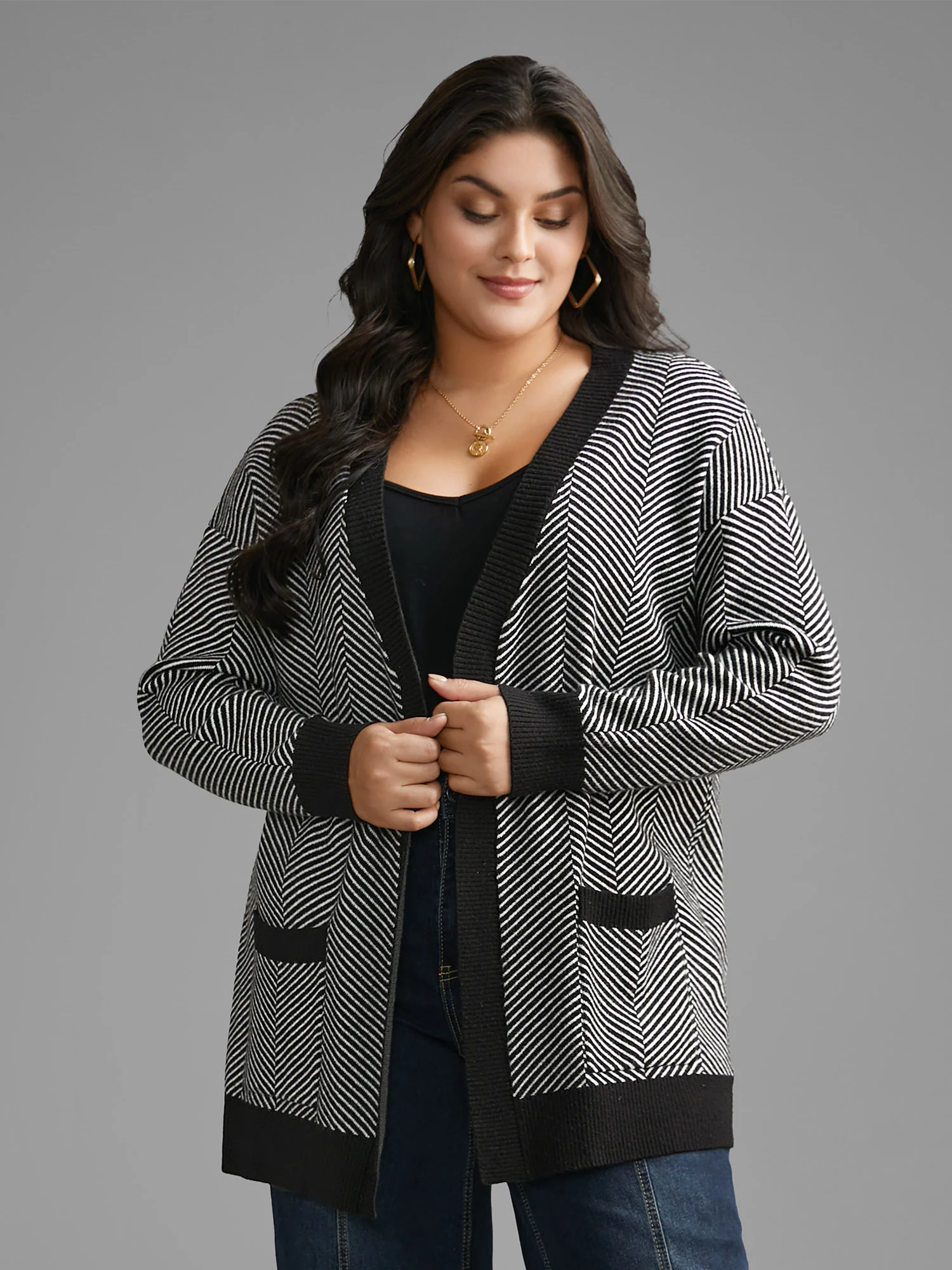 Supersoft Essentials Striped Patch Pocket Cardigan - Image 3