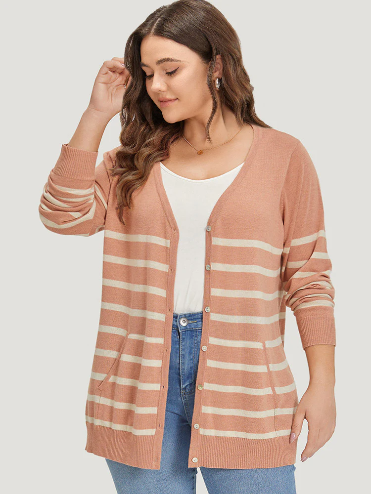 Supersoft Essentials Striped Pocket Button Through Cardigan - Image 3