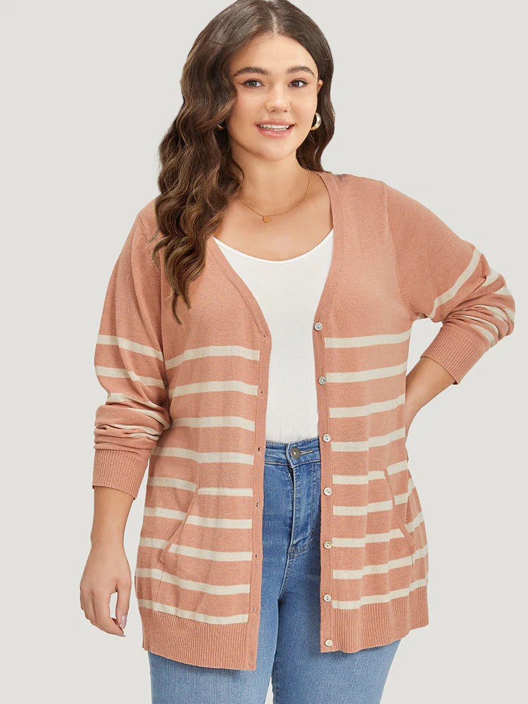 Supersoft Essentials Striped Pocket Button Through Cardigan - Image 4