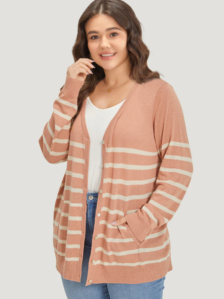 Supersoft Essentials Striped Pocket Button Through Cardigan - Image 5