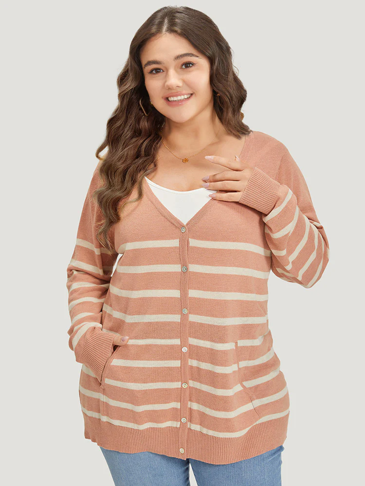 Supersoft Essentials Striped Pocket Button Through Cardigan - Image 6