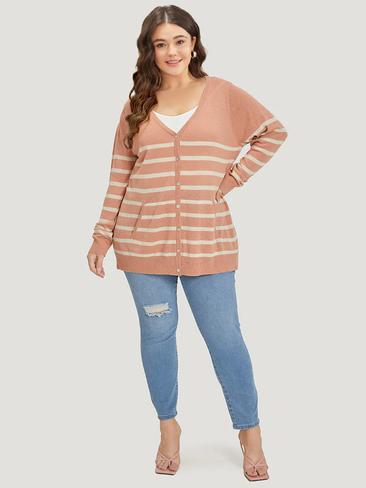 Supersoft Essentials Striped Pocket Button Through Cardigan - Image 7