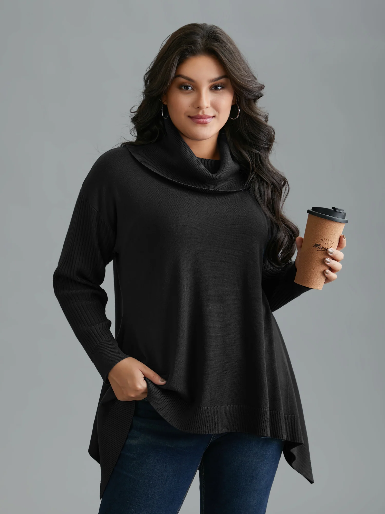 Supersoft Essentials Textured Drop Shoulder Turtleneck Pullover - Image 3