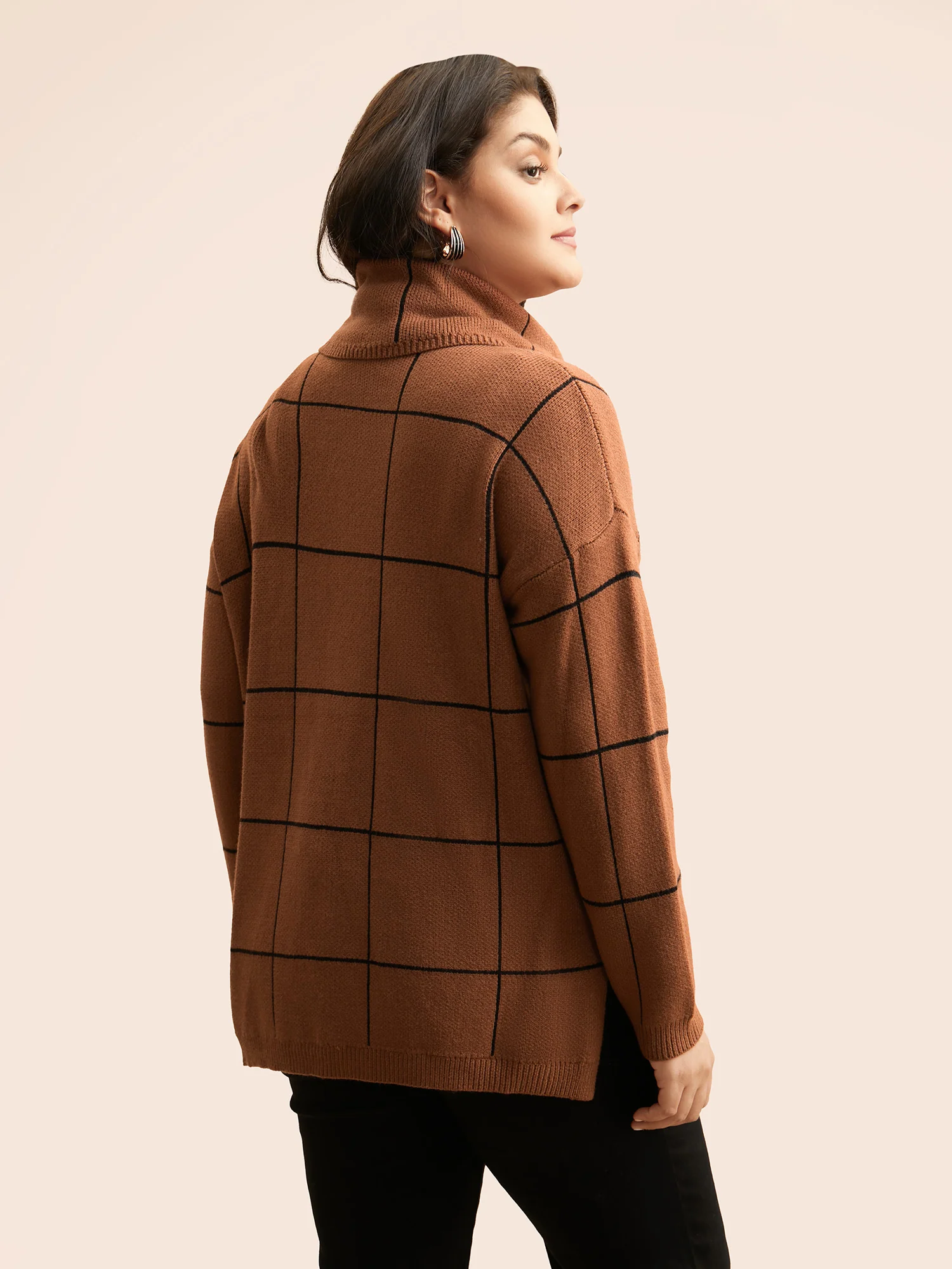 Supersoft Essentials Turtleneck Plaid Drop Shoulder Pullover - Image 2