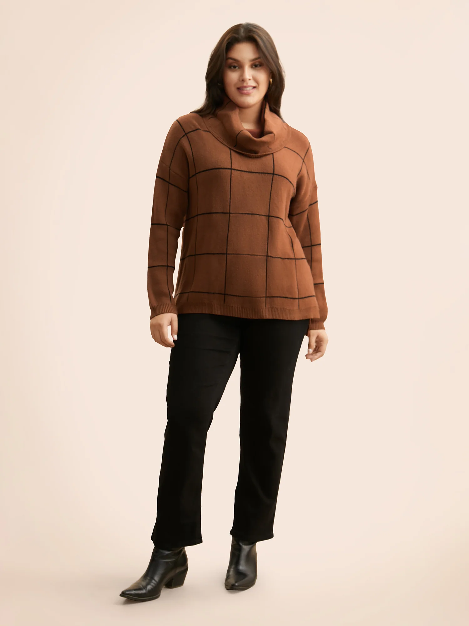 Supersoft Essentials Turtleneck Plaid Drop Shoulder Pullover - Image 3