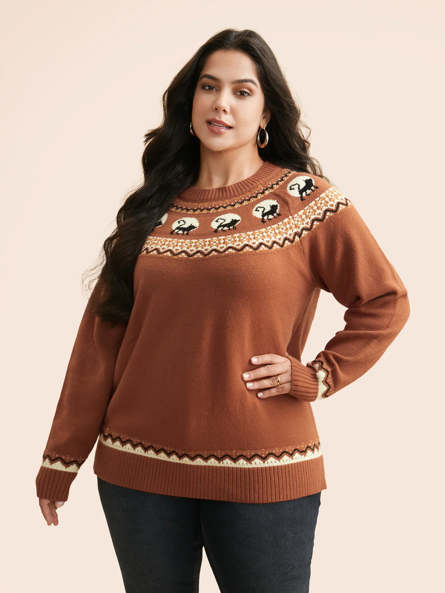 Supersoft Essentials Wicked Cat Fair Isle Yoke Printed Pullover - Image 10