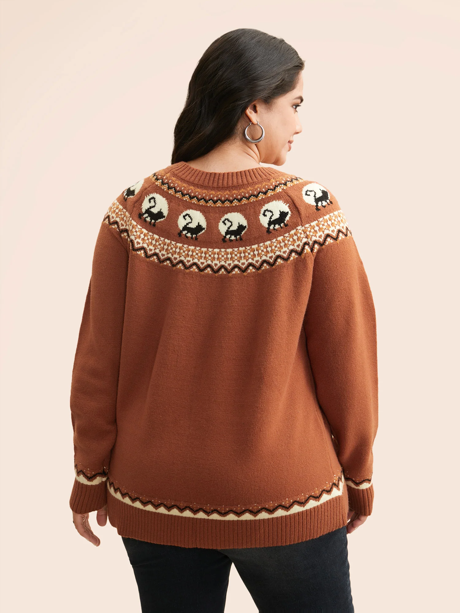 Supersoft Essentials Wicked Cat Fair Isle Yoke Printed Pullover - Image 11
