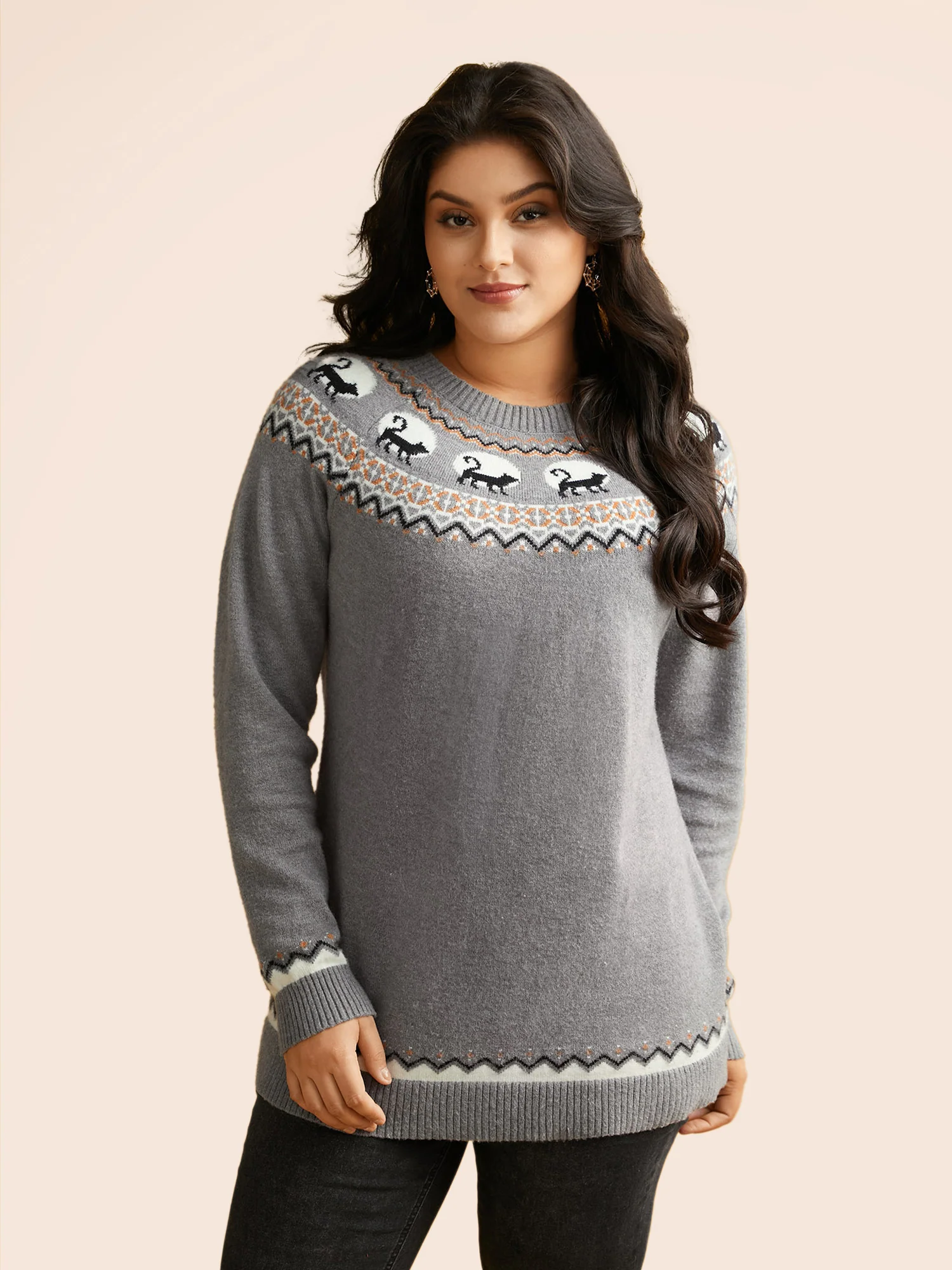 Supersoft Essentials Wicked Cat Fair Isle Yoke Printed Pullover - Image 2