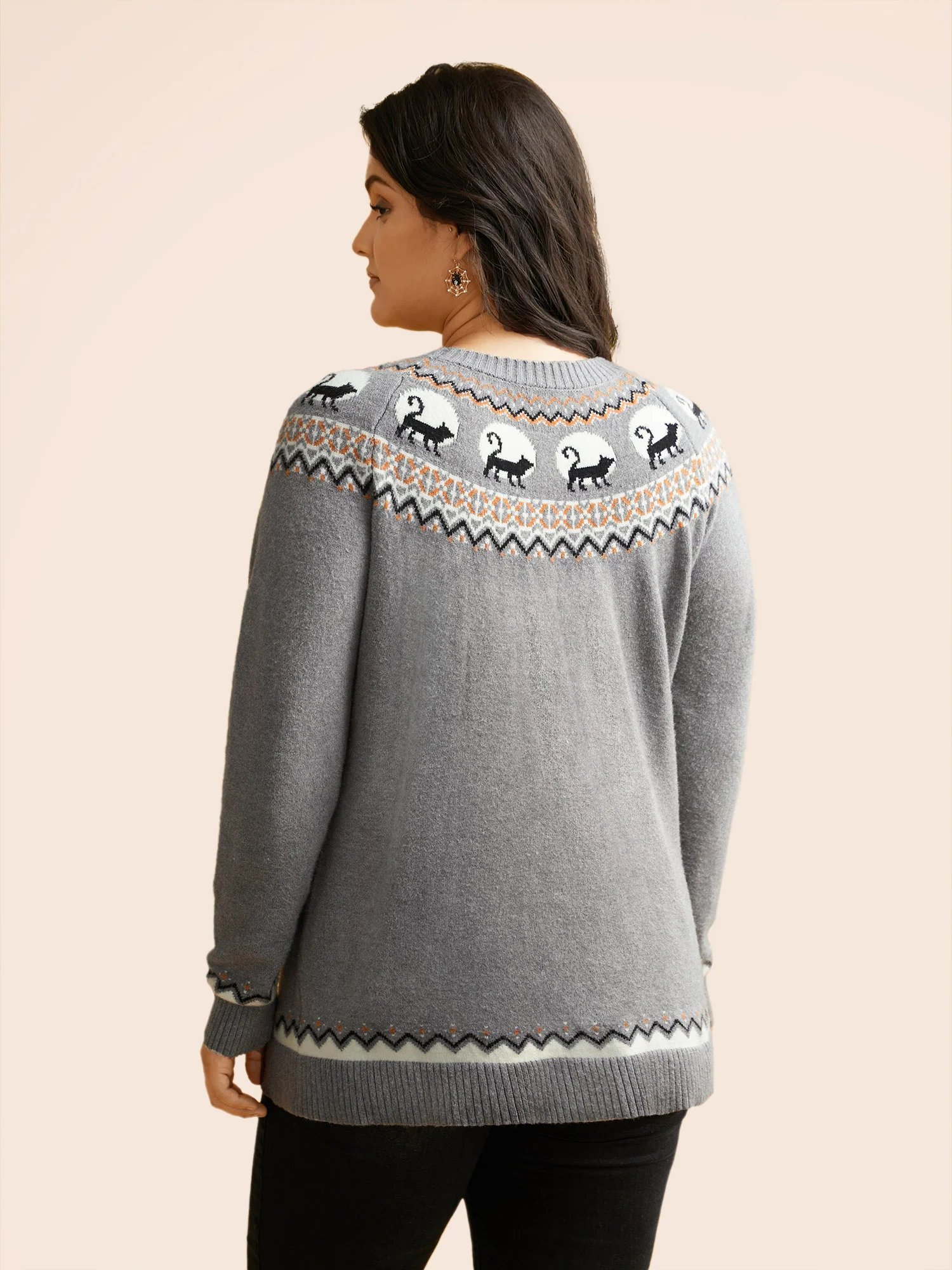 Supersoft Essentials Wicked Cat Fair Isle Yoke Printed Pullover - Image 3