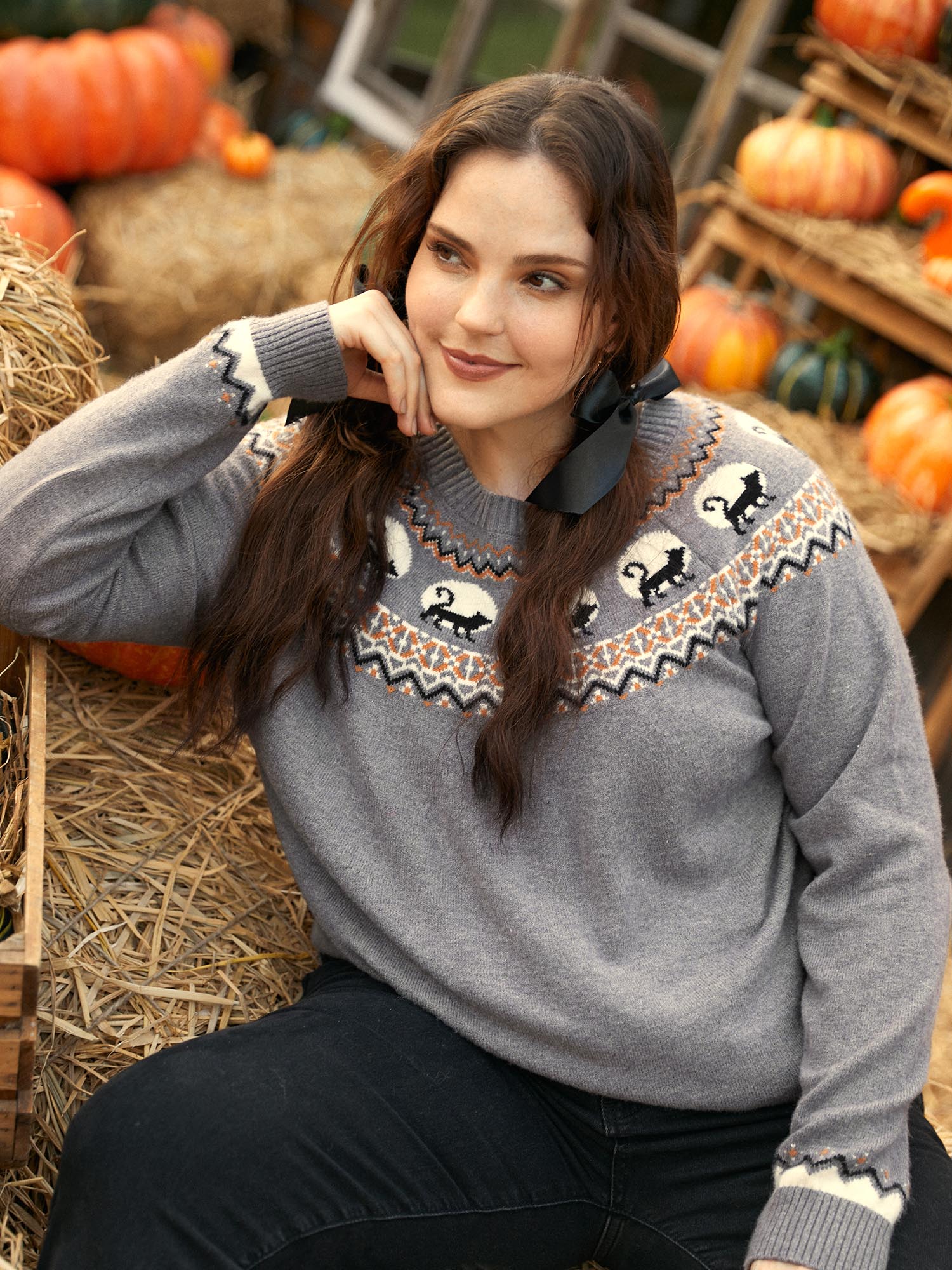 Supersoft Essentials Wicked Cat Fair Isle Yoke Printed Pullover - Image 5