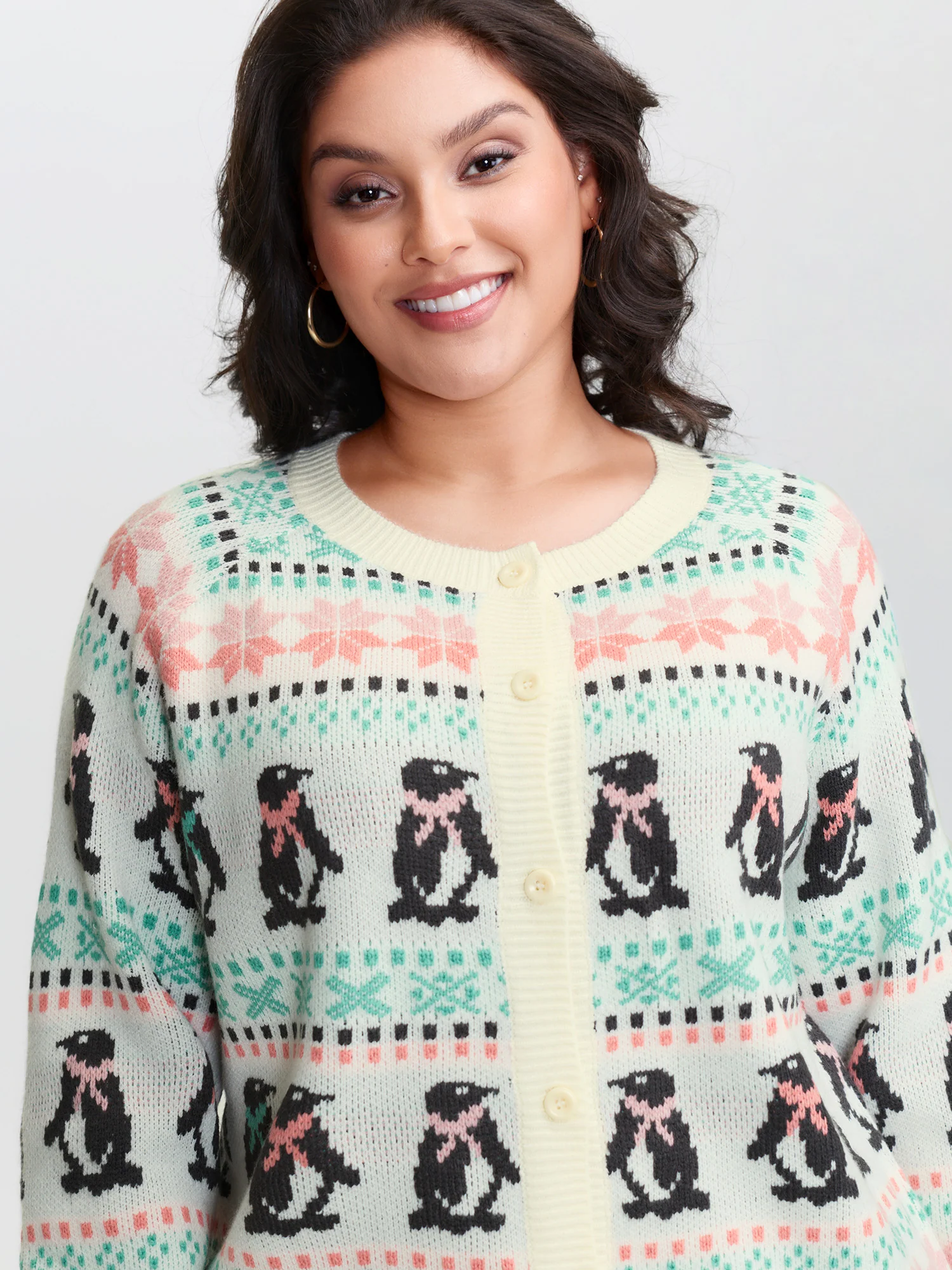 Supersoft Festive Penguin Pattern Jacquard Knit Cardigan - Image 2