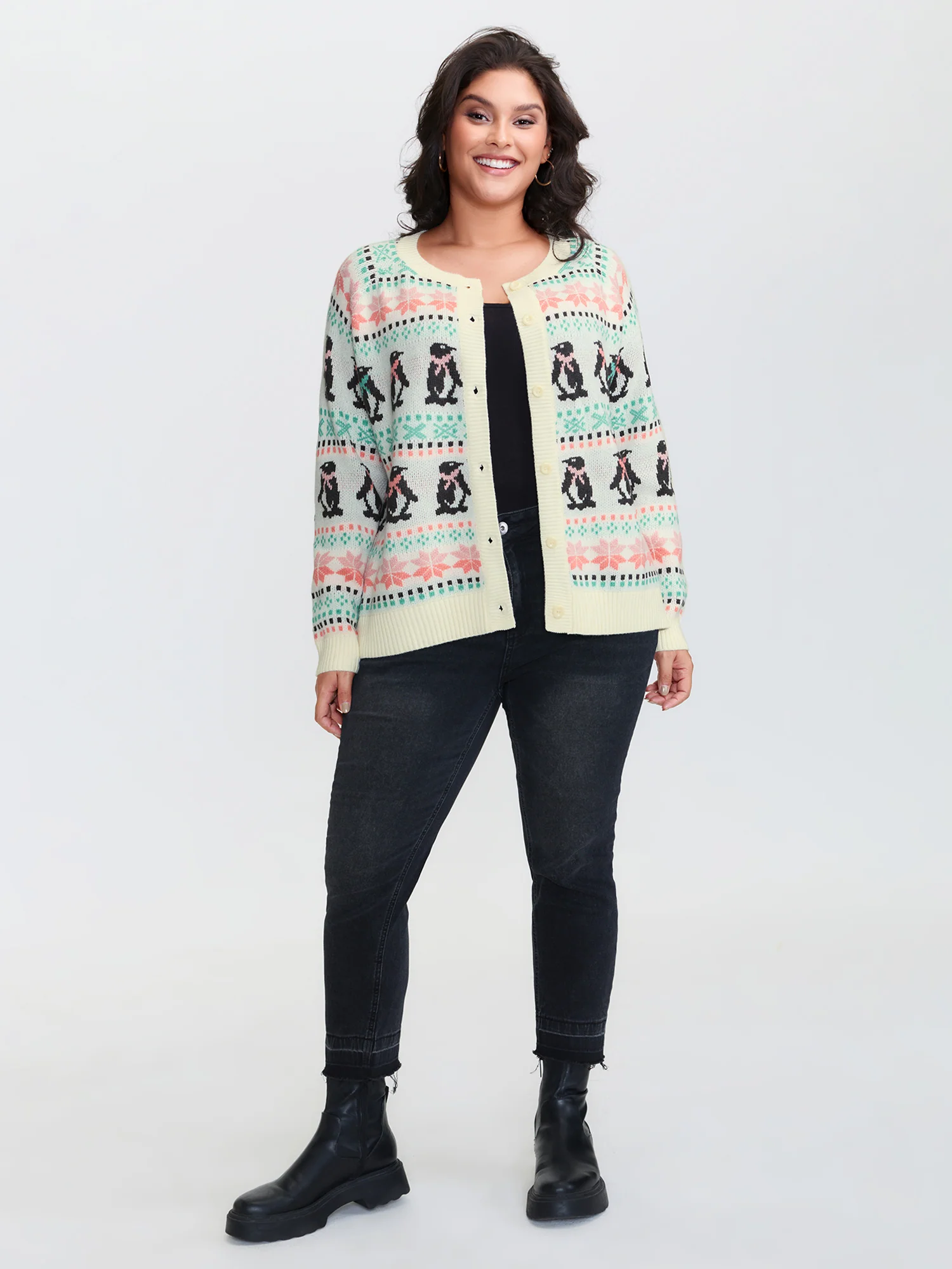 Supersoft Festive Penguin Pattern Jacquard Knit Cardigan - Image 3