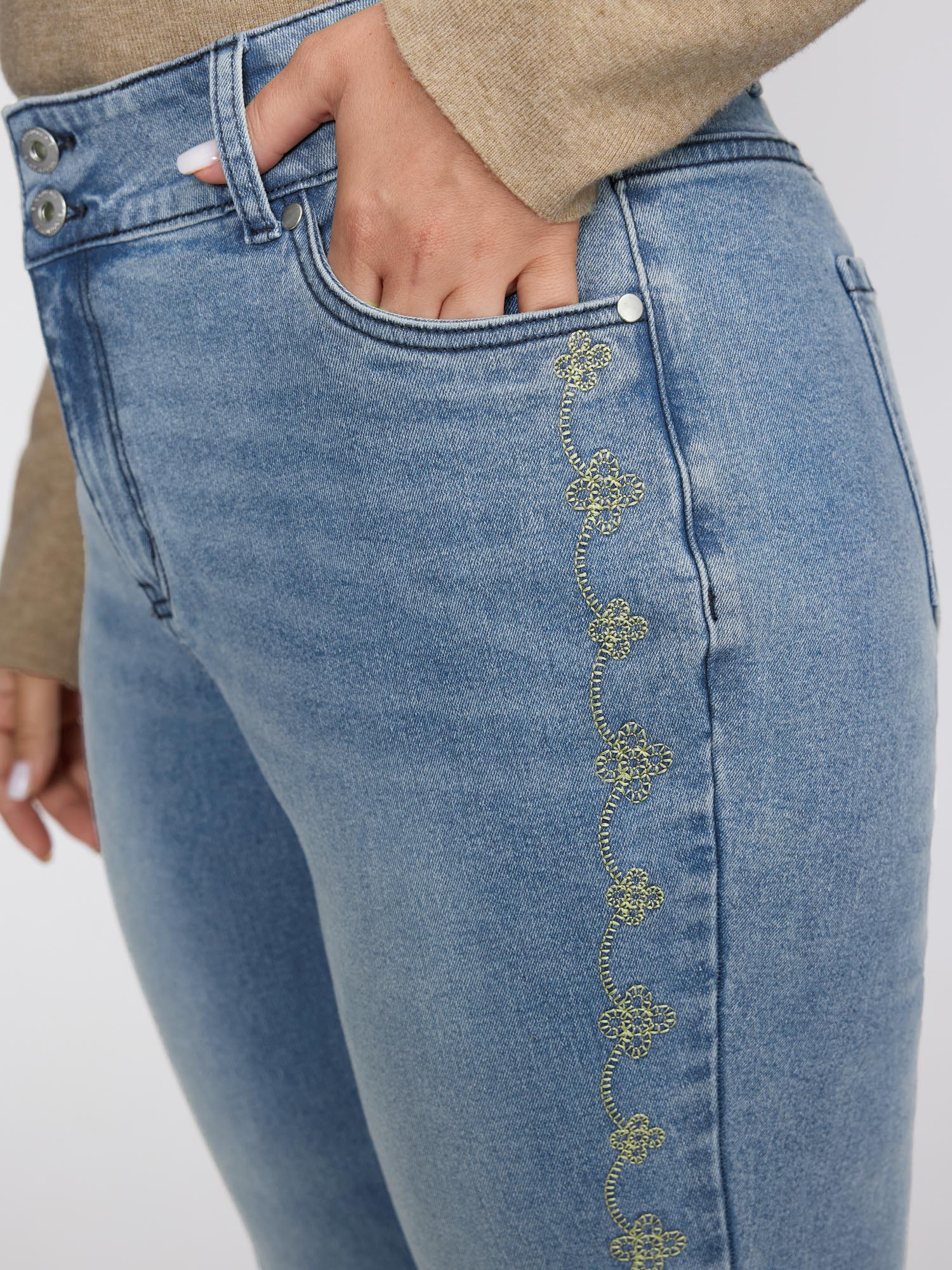 Supersoft Floral Embroidered Flared Hem Jeans - Image 2