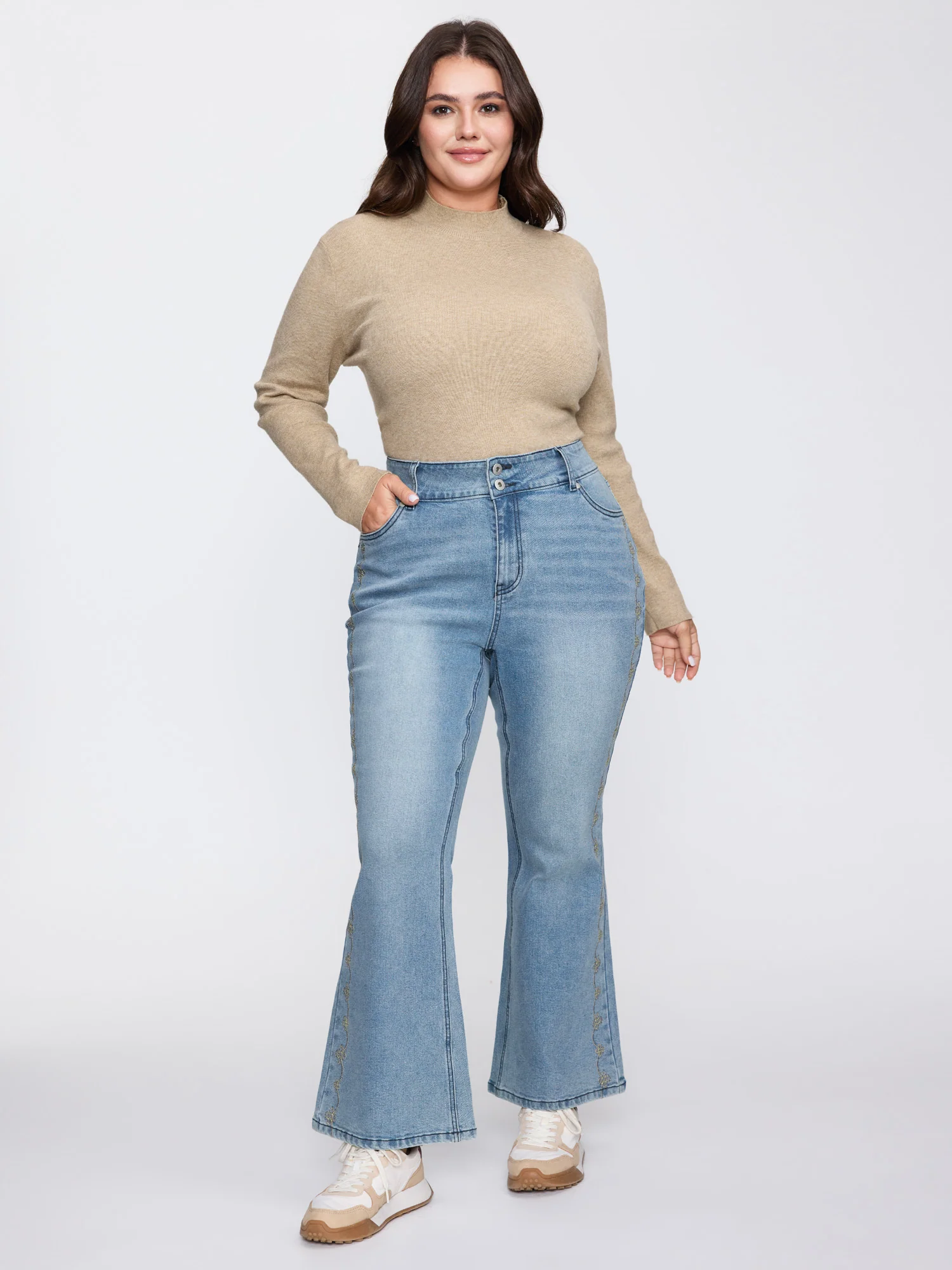 Supersoft Floral Embroidered Flared Hem Jeans - Image 3
