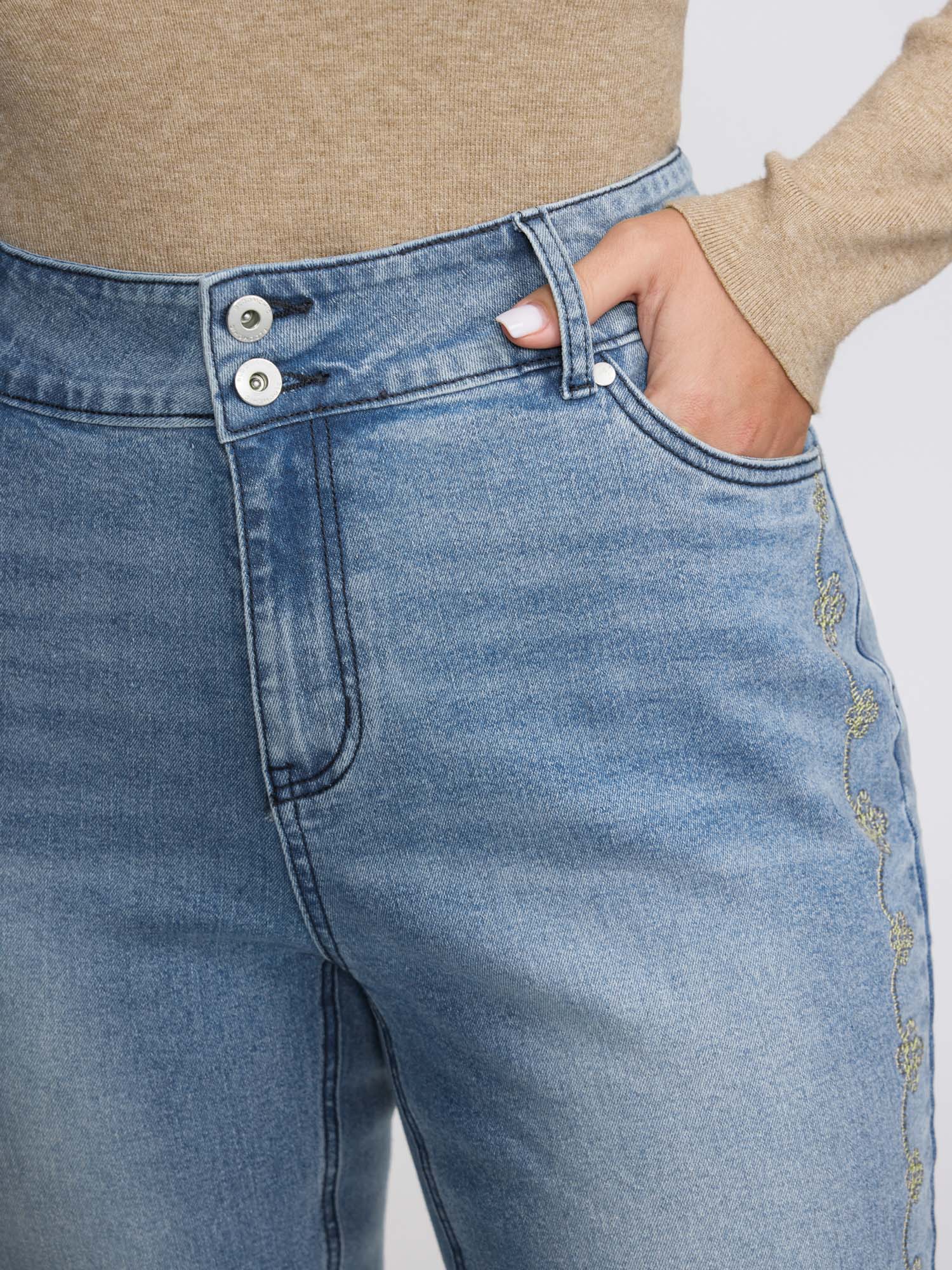 Supersoft Floral Embroidered Flared Hem Jeans - Image 4