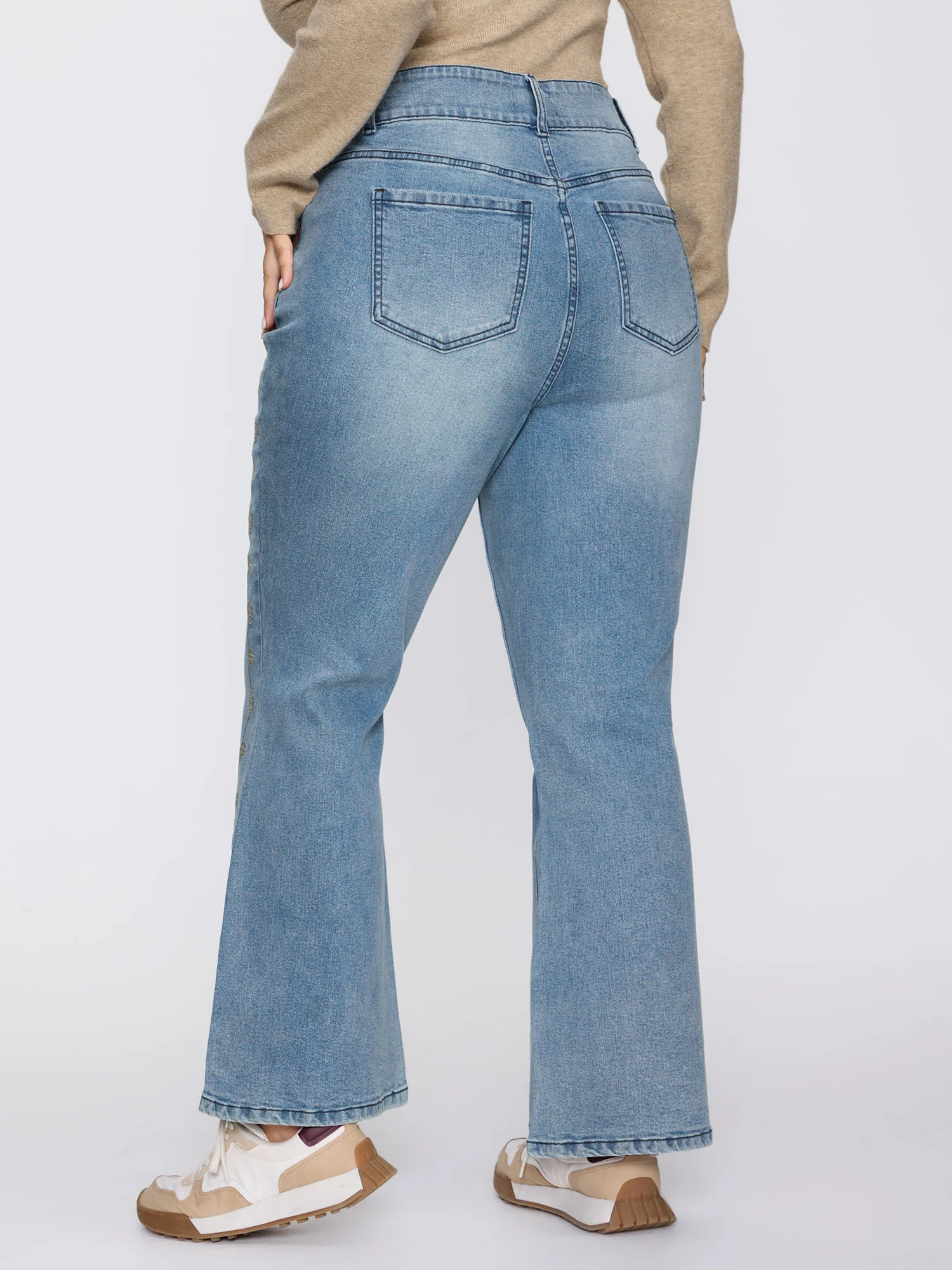 Supersoft Floral Embroidered Flared Hem Jeans - Image 5