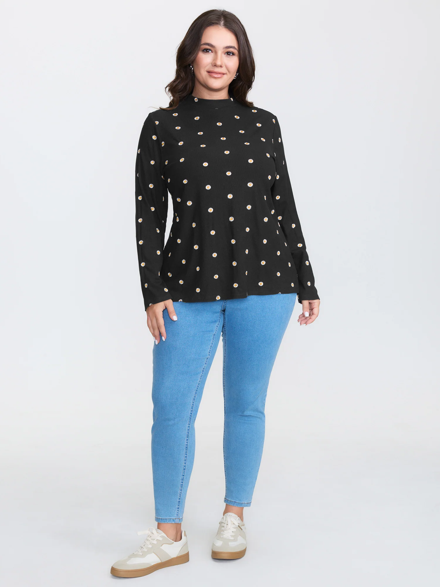 Supersoft Floral Embroidered Mock Neck T-Shirt - Image 2