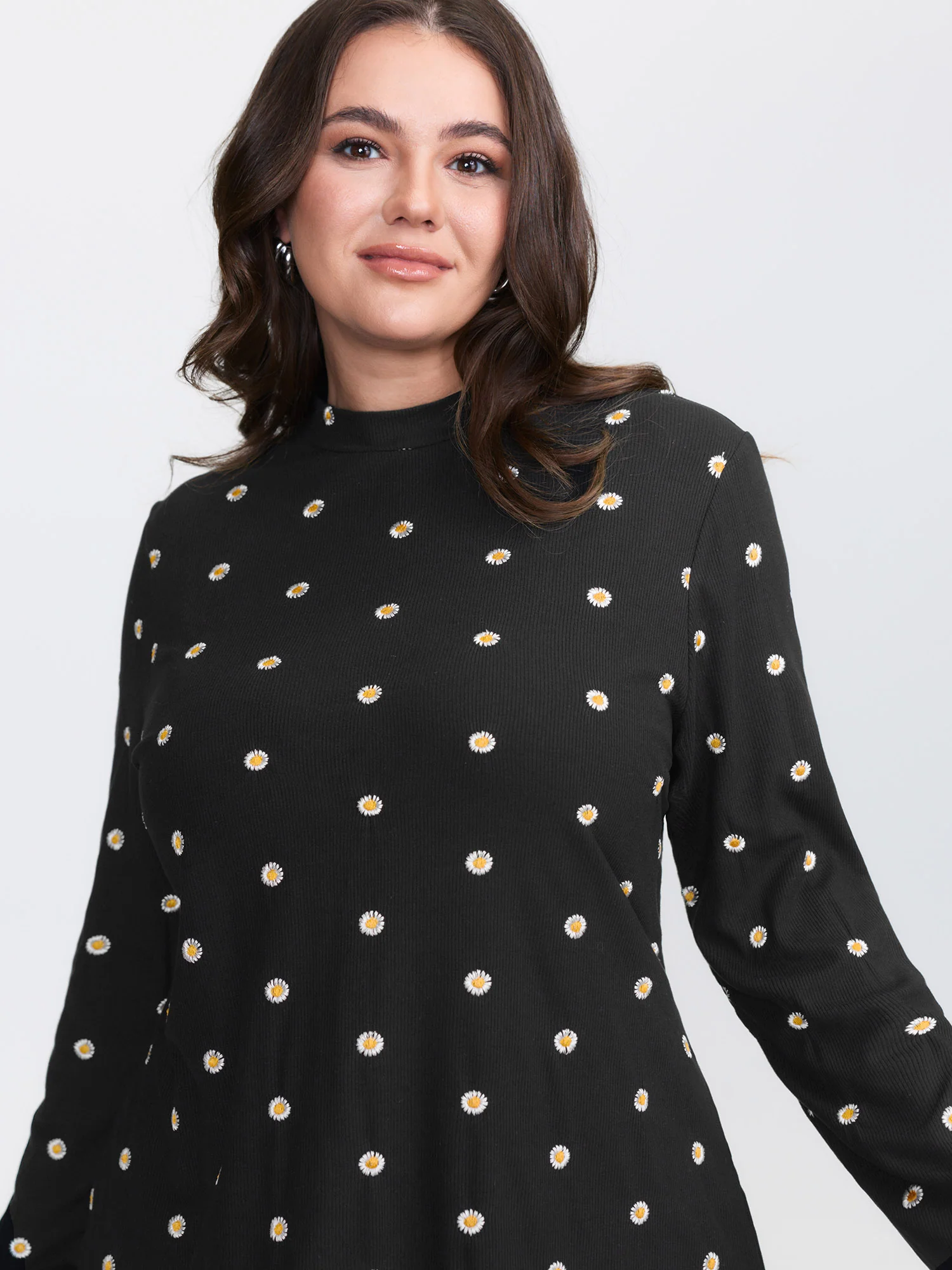 Supersoft Floral Embroidered Mock Neck T-Shirt - Image 3