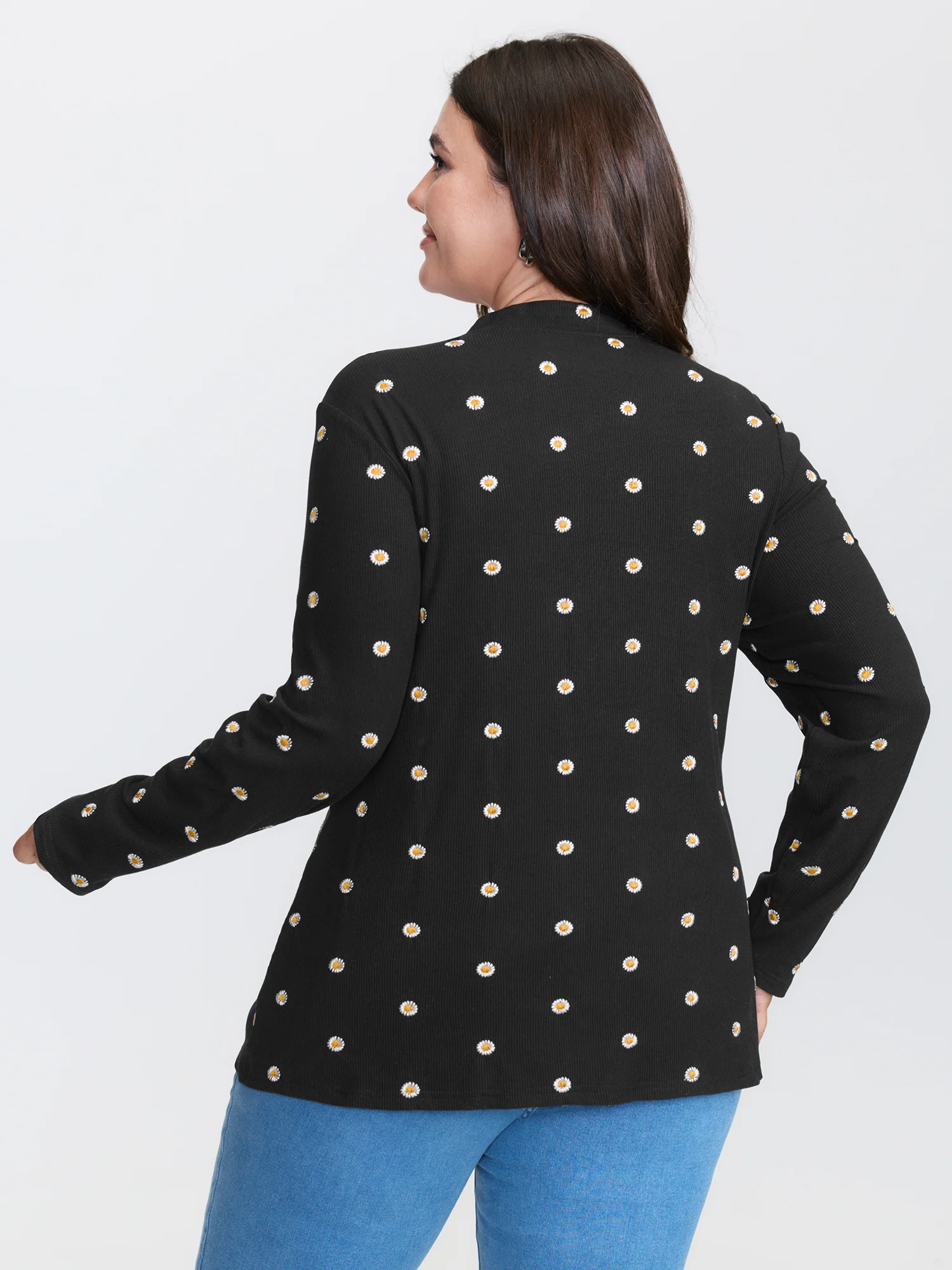 Supersoft Floral Embroidered Mock Neck T-Shirt - Image 4