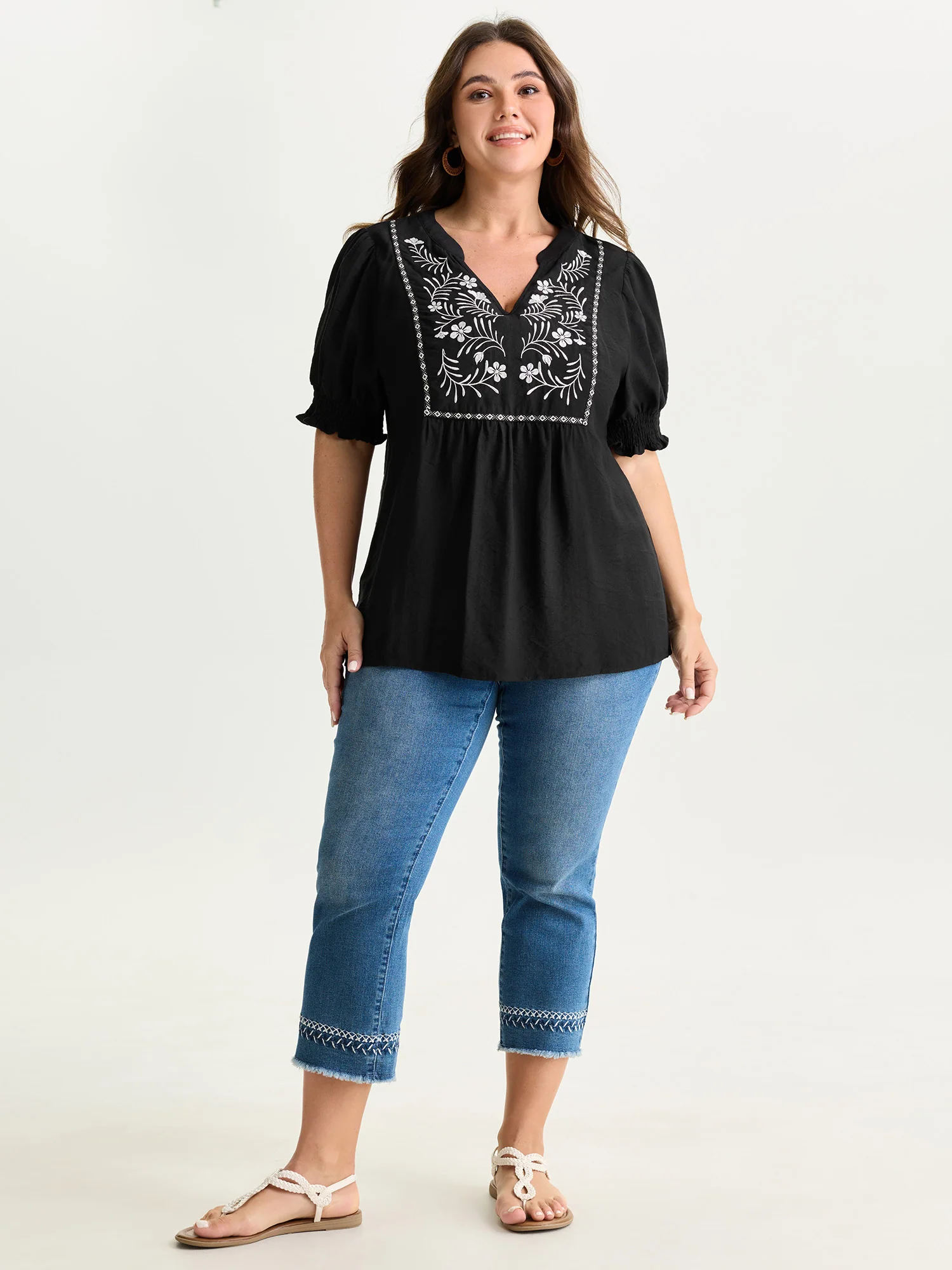Supersoft Floral Embroidered Notched Collar Blouse - Image 3