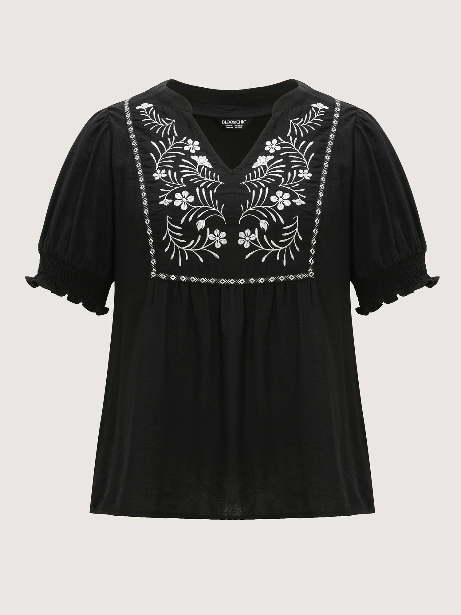 Supersoft Floral Embroidered Notched Collar Blouse - Image 7