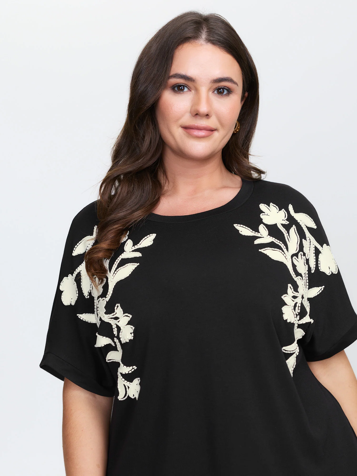Supersoft Floral Embroidered Round Neck T-Shirt - Image 2