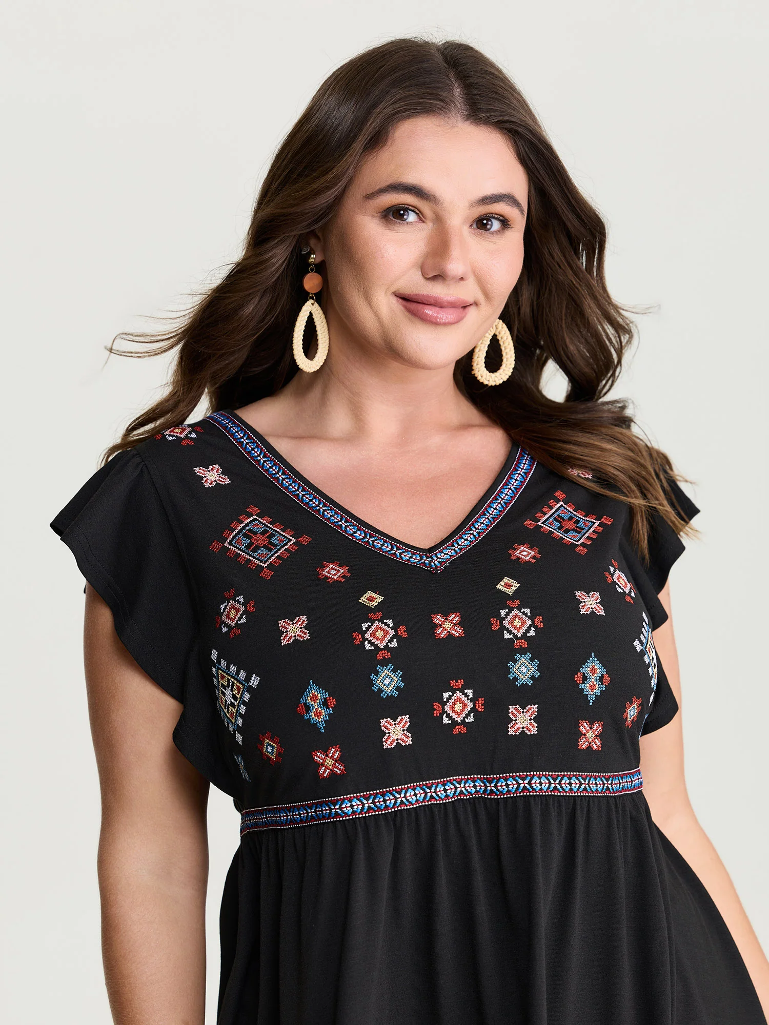 Supersoft Floral Embroidered Stretchy Knot Top - Image 2
